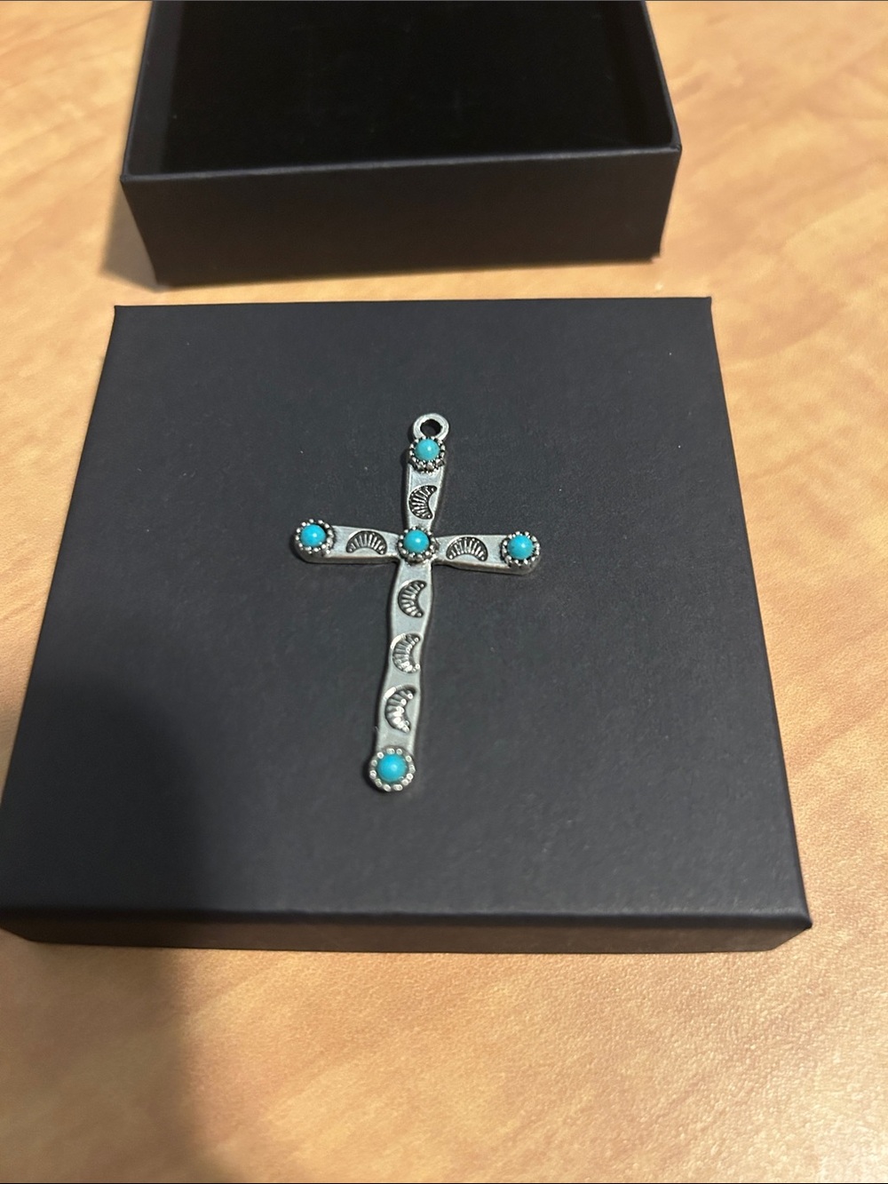 Silver Cross Pendant Necklace with Turquoise Accent - Women Jewelry